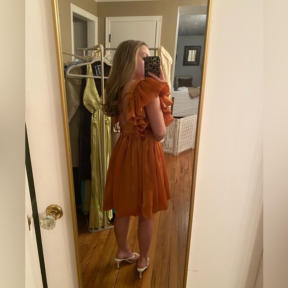 Orange Ruffled V-Neck Dress - Picture 3 of 3